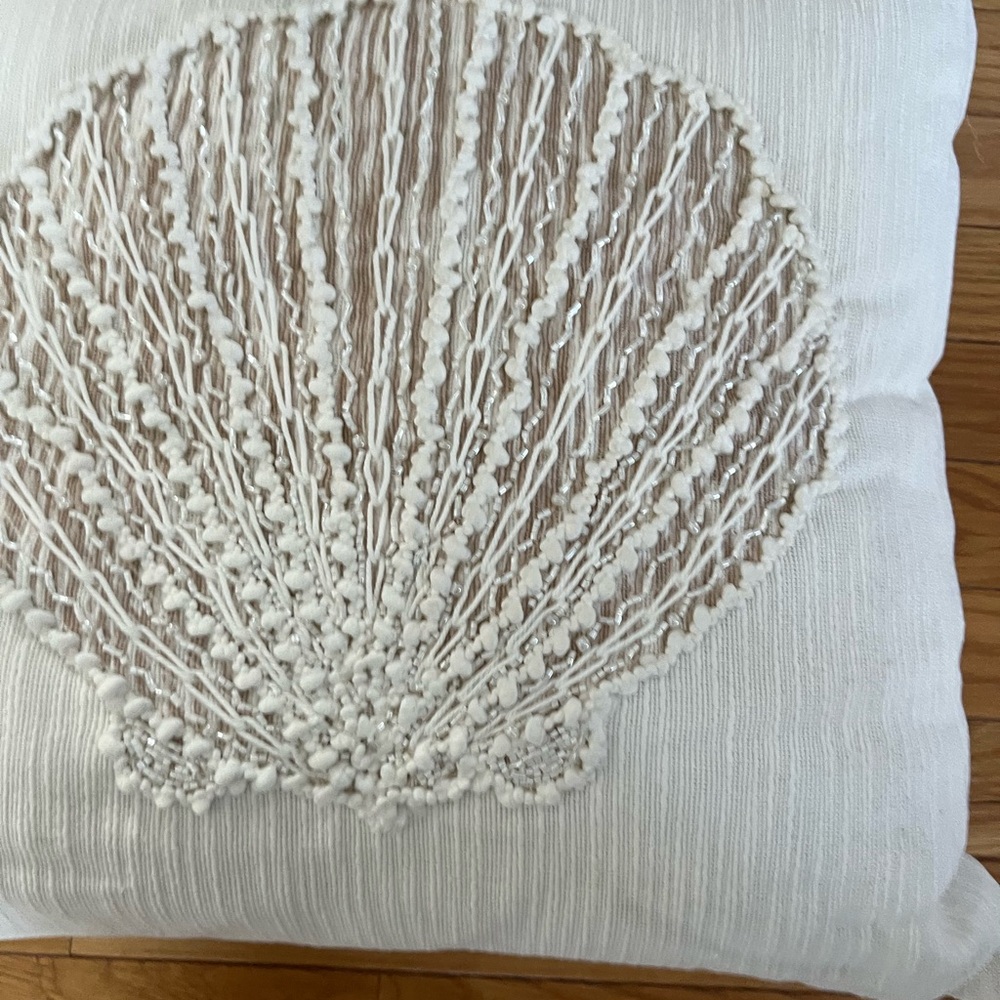 Sonoma Cream Shell Embroidered Accent Pillow 16” - Picture 3 of 6
